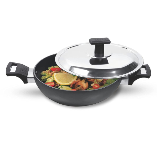 Milton Pro Cook Hard Anodized Induction Kadhai With Stainless Steel Lid 24 cm